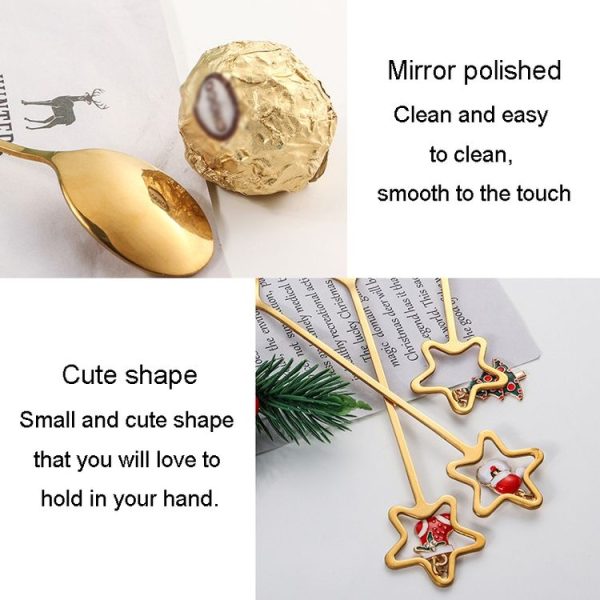 6pcs / Pack Christmas Stainless Steel Spoon And Fork Cutlery Gift Set, Style: 410 Pentagram+Red Box - Image 3
