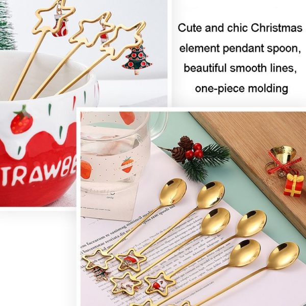 6pcs / Pack Christmas Stainless Steel Spoon And Fork Cutlery Gift Set, Style: 410 Pentagram+Red Box - Image 4