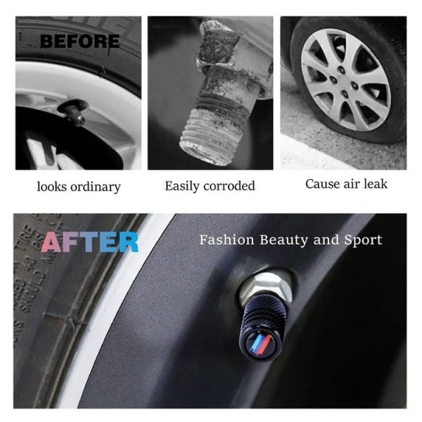 Aluminium Alloy Checkered Tricolour Car Wheel Decorative Valve Cap (Red) - Image 5