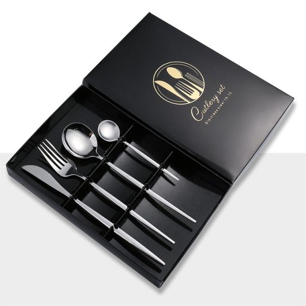 4pcs / Pack Stainless Steel Glossy Mirror Flatware Gift Set, Style: With Tea Spoon (Silver)