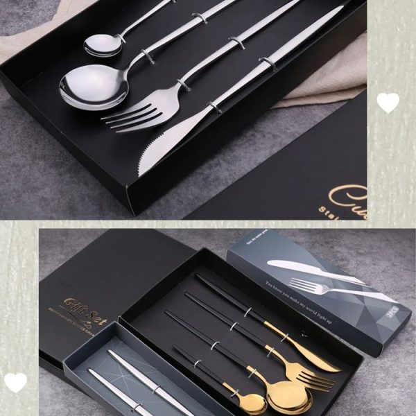 4pcs / Pack Stainless Steel Glossy Mirror Flatware Gift Set, Style: With Tea Spoon (Silver) - Image 5