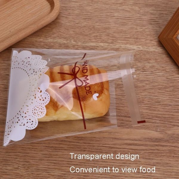 100pcs / Pack 7x7cm White Lace Bow Biscuit Self-Adhesive Bags Baking Packaging - Image 4