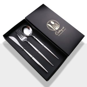 3pcs / Pack Stainless Steel Glossy Mirror Flatware Gift Set, Style: With Knife (Silver)