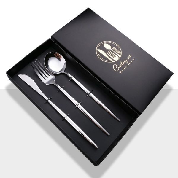 3pcs / Pack Stainless Steel Glossy Mirror Flatware Gift Set, Style: With Knife (Silver)