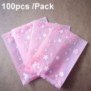 100pcs / Pack 5.5x8.5cm Baking Packaging Frosted Machine Sealed Bags Cherry Blossom Pattern Cookie Bags
