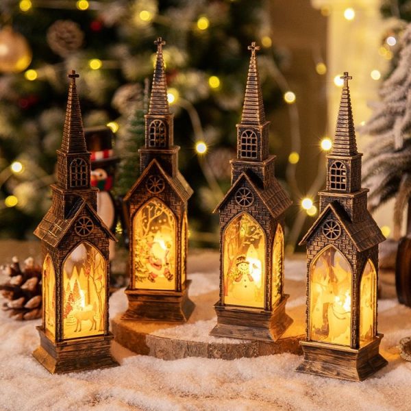 Christmas Decoration Lamps Church Shape Night Light Electronic Candle Candlelight, Style: Elderly - Image 6
