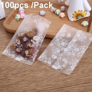 100pcs / Pack 5.5x8.5cm Translucent Frosted Flower Tea Packaging Bags Biscuit Machine Sealed Plastic Bags
