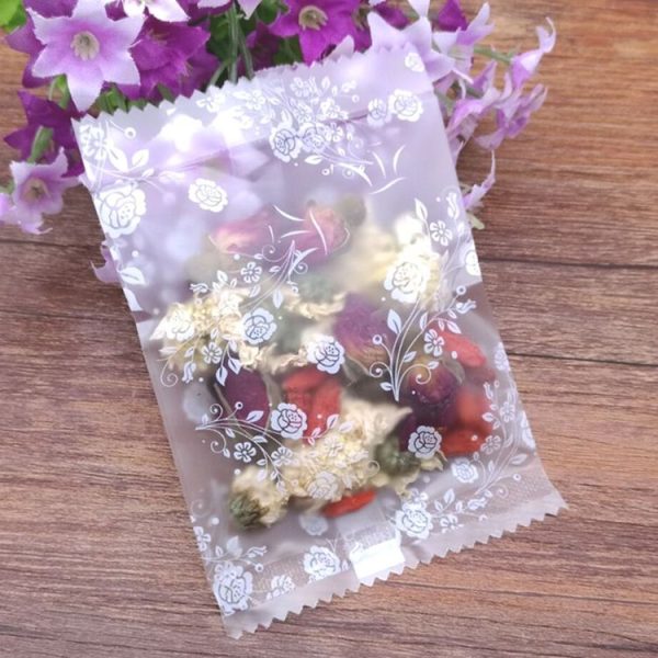 100pcs / Pack 5.5x8.5cm Translucent Frosted Flower Tea Packaging Bags Biscuit Machine Sealed Plastic Bags - Image 2