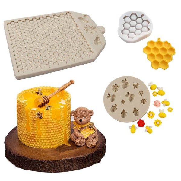 Honeycomb Block Textured Silicone Mold Bee Fondant Chocolate Cake Mold, Speci: Mk-2019 Light Gray - Image 4