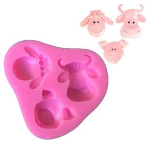 Pig Sheep Cow Head Silicone Mold Chocolate Fondant Cake Decorating Tool (Pink)