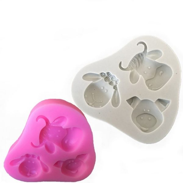 Pig Sheep Cow Head Silicone Mold Chocolate Fondant Cake Decorating Tool (Pink) - Image 2