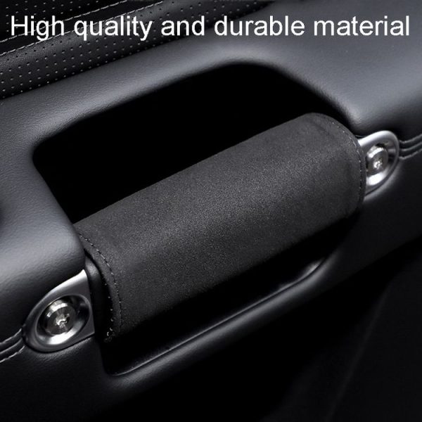 1pair Car Door Handle Decorative Anti-Scratch Cover Car Slippery Leather Inner Door Handle Protective Cover (Black) - Image 10
