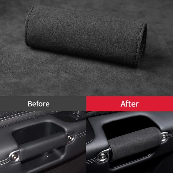 1pair Car Door Handle Decorative Anti-Scratch Cover Car Slippery Leather Inner Door Handle Protective Cover (Black) - Image 11