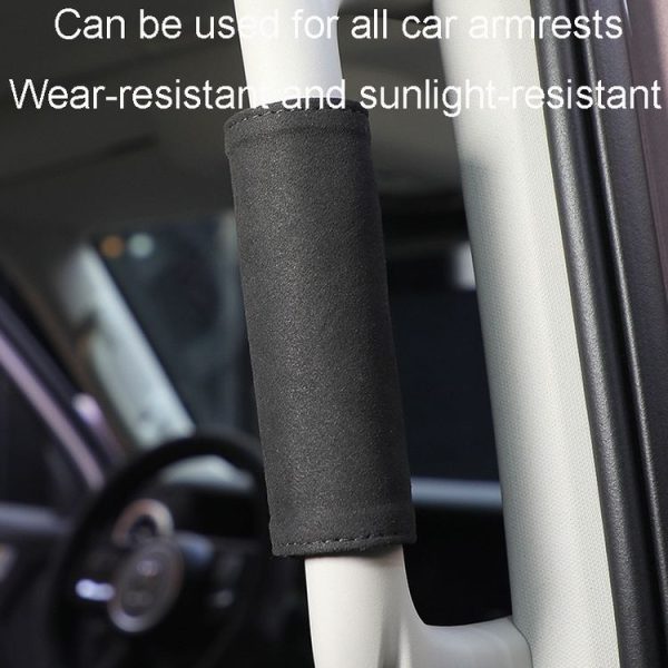 1pair Car Door Handle Decorative Anti-Scratch Cover Car Slippery Leather Inner Door Handle Protective Cover (Black) - Image 8