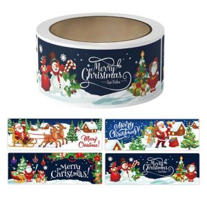 120pcs / Roll Christmas Self-adhesive Label Stickers Cartoon Printed Rectangular Sealing Sticker (K-147-R1)