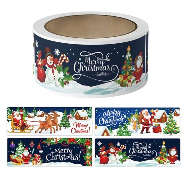 120pcs / Roll Christmas Self-adhesive Label Stickers Cartoon Printed Rectangular Sealing Sticker (K-147-R1)