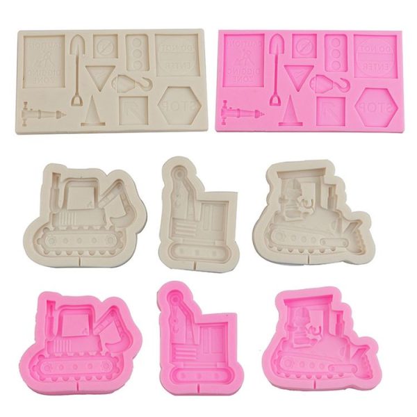 Cartoon Construction Site Tools Engineering Car Cake Decoration Molds, Specification: MK-3055 (Pink) - Image 2