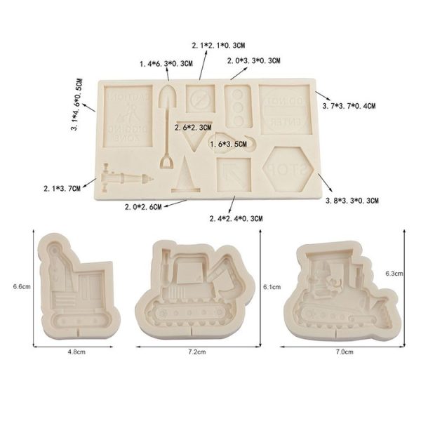 Cartoon Construction Site Tools Engineering Car Cake Decoration Molds, Specification: MK-3055 (Pink) - Image 3