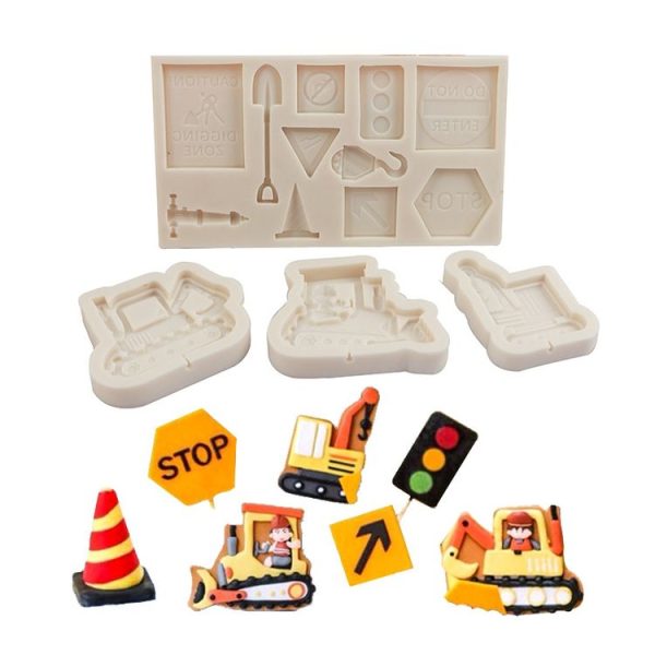 Cartoon Construction Site Tools Engineering Car Cake Decoration Molds, Specification: MK-3055 (Pink) - Image 4