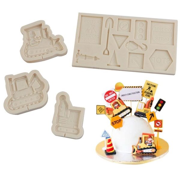 Cartoon Construction Site Tools Engineering Car Cake Decoration Molds, Specification: MK-3055 (Pink) - Image 5