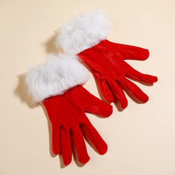 Christmas Day Gala Performance Gloves Short Blind Velvet Wool Warm Gloves (Red) - Image 2