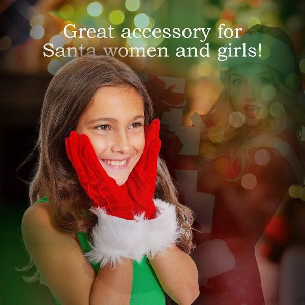 Christmas Day Gala Performance Gloves Short Blind Velvet Wool Warm Gloves (Red) - Image 6