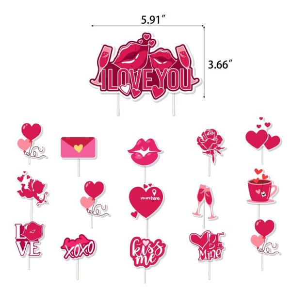 Valentines Day Party Decoration Set 1 Banner +20pcs Latex Balloons+ 16pcs Cake Topper - Image 5