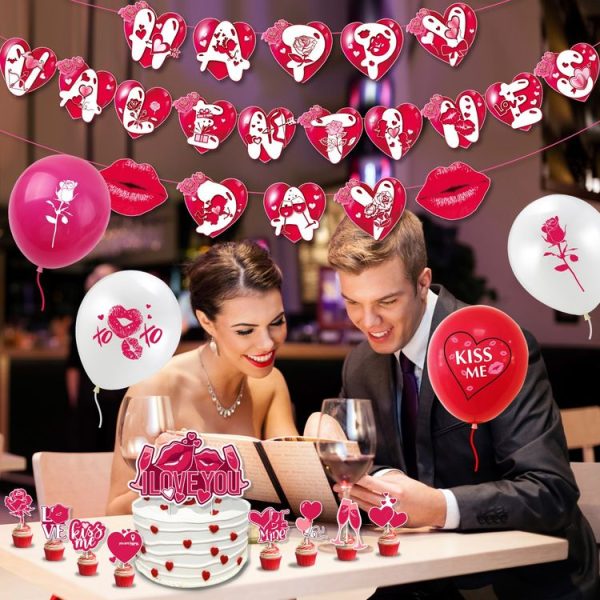 Valentines Day Party Decoration Set 1 Banner +20pcs Latex Balloons+ 16pcs Cake Topper - Image 7