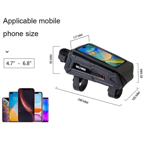 WILD MAN M90 EVA Hard Shell Mountain Bike Mobile Phone Touch Screen Waterproof Front Beam Bag (Black Red) - Image 3