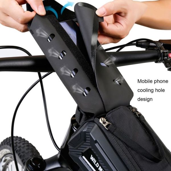 WILD MAN M90 EVA Hard Shell Mountain Bike Mobile Phone Touch Screen Waterproof Front Beam Bag (Black Red) - Image 5