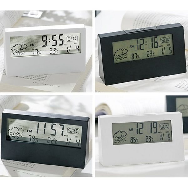 LCD Electronic Desk Clock Digital Display Multifunctional Temperature And Humidity Meter Alarm Clock, Model: 2158L With Light Black - Image 2