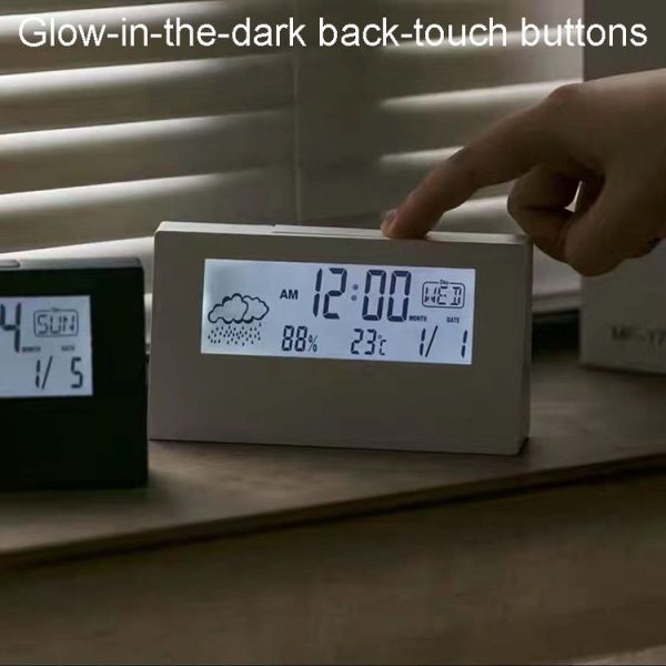 LCD Electronic Desk Clock Digital Display Multifunctional Temperature And Humidity Meter Alarm Clock, Model: 2158L With Light Black - Image 5