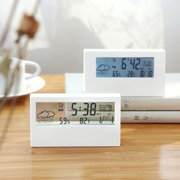 LCD Electronic Desk Clock Digital Display Multifunctional Temperature And Humidity Meter Alarm Clock, Model: 2158L With Light Black - Image 7