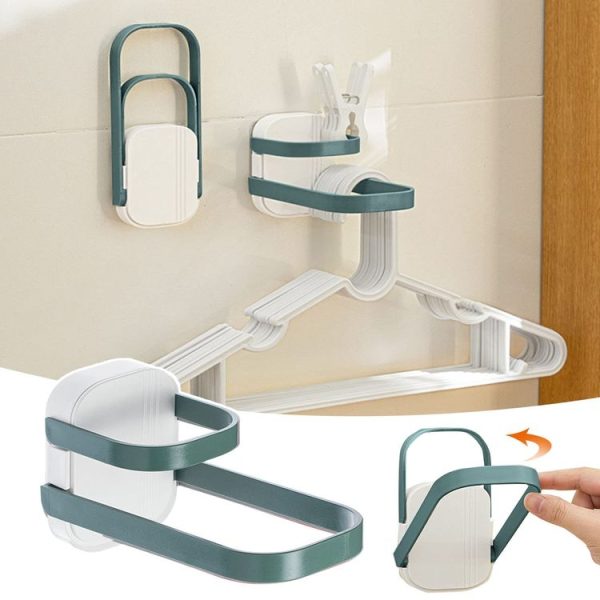 Double Layer Punch Free Wall Clothes Hanger Hooks Storage Organiser Rack (Gray) - Image 2