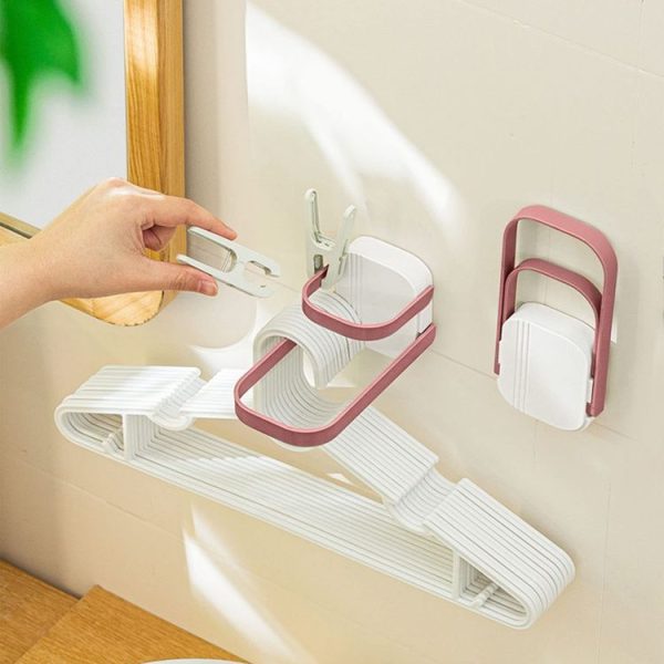 Double Layer Punch Free Wall Clothes Hanger Hooks Storage Organiser Rack (Gray) - Image 5