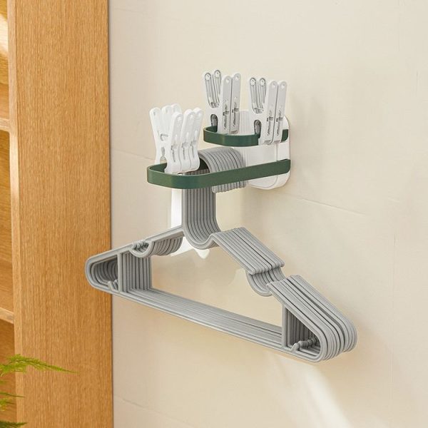 Double Layer Punch Free Wall Clothes Hanger Hooks Storage Organiser Rack (Gray) - Image 6