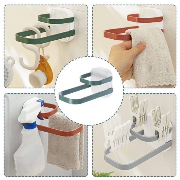Double Layer Punch Free Wall Clothes Hanger Hooks Storage Organiser Rack (Gray) - Image 7