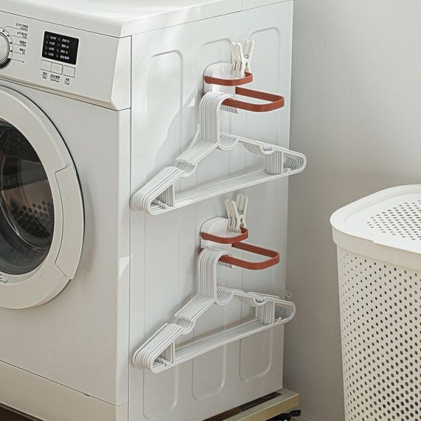 Double Layer Punch Free Wall Clothes Hanger Hooks Storage Organiser Rack (Gray) - Image 8