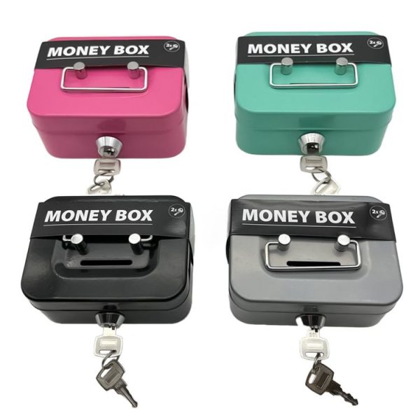 Portable Metal Safe Cash Box Piggy Bank Money Organizer with Key (Small Green) - Image 2