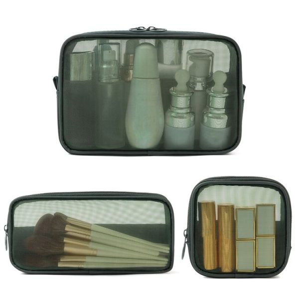 Travel Waterproof Toiletry Bag Portable Transparent Handheld Cosmetic Bag, Style: Olive Green Set - Image 2