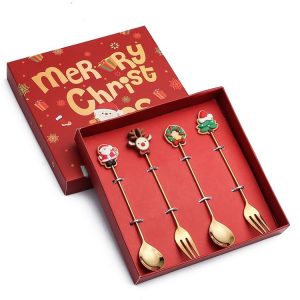 4pcs / Pack Christmas Gift Spoon Cartoon Fruit Fork Dessert Coffee Scoop, Style: A