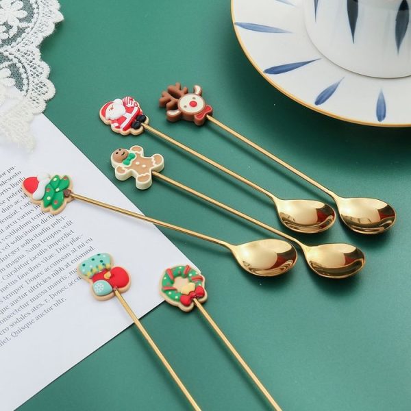 6pcs / Pack Christmas Gift Spoon Cartoon Fruit Fork Dessert Coffee Scoop, Style: Spoon Fork (Red Box) - Image 4