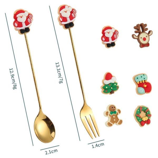 2pcs / Pack Christmas Gift Spoon Cartoon Fruit Fork Dessert Coffee Scoop, Style: Elderly (Pink Box) - Image 2
