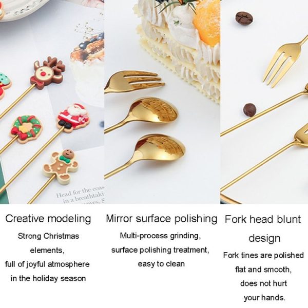2pcs / Pack Christmas Gift Spoon Cartoon Fruit Fork Dessert Coffee Scoop, Style: Elderly (Pink Box) - Image 3