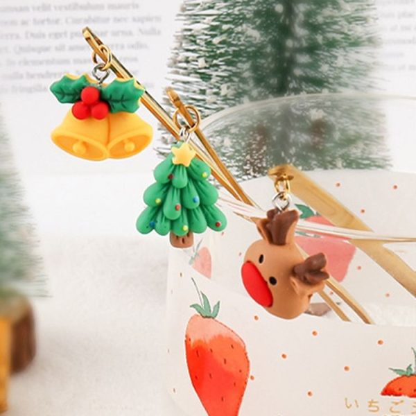 2pcs / Pack Christmas Mixing Spoon Fruit Fork With Pendant Flatware, Style: Elderly (Pink Box) - Image 5