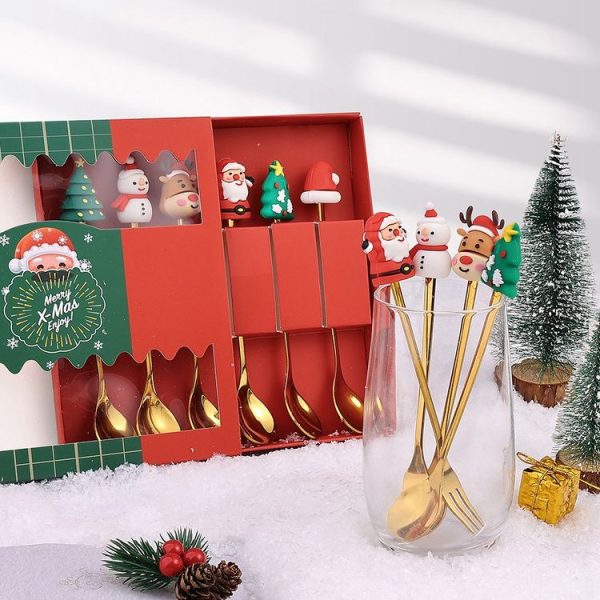 6pcs / Pack Christmas Mixing Spoon Fruit Fork With Pendant Flatware, Style: Spoon - Image 6