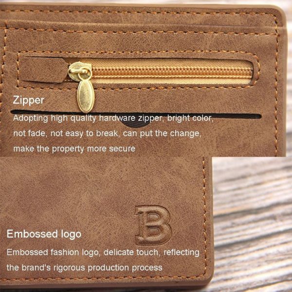 MenBense Men Short Wallet Retro Frosted Multi Card Wallet (Brown) - Image 5