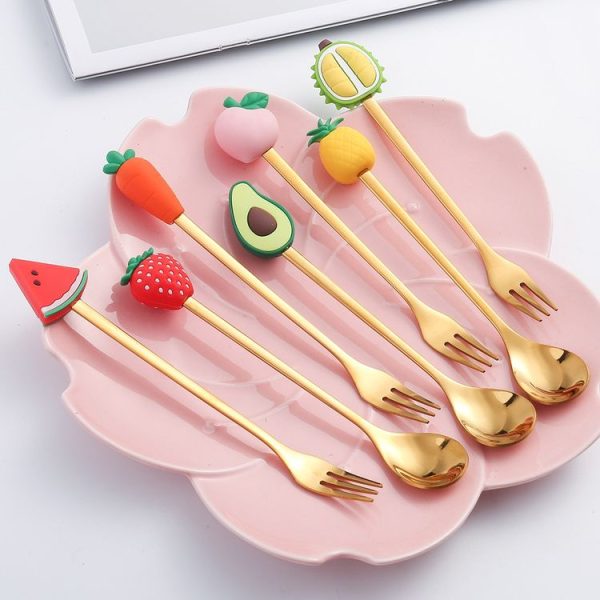 Stainless Steel Coffee Spoon Cartoon Fruit Fork Cute Kids Tableware, Style: Red Strawberry Fork - Image 3