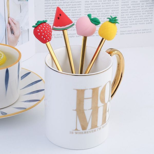 Stainless Steel Coffee Spoon Cartoon Fruit Fork Cute Kids Tableware, Style: Red Strawberry Fork - Image 4
