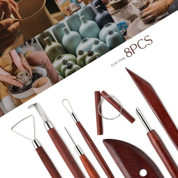 8-in-1 Wooden Handle Pottery Clay Tool set Ceramic Trimming Carving Knife (SF008) - Image 2